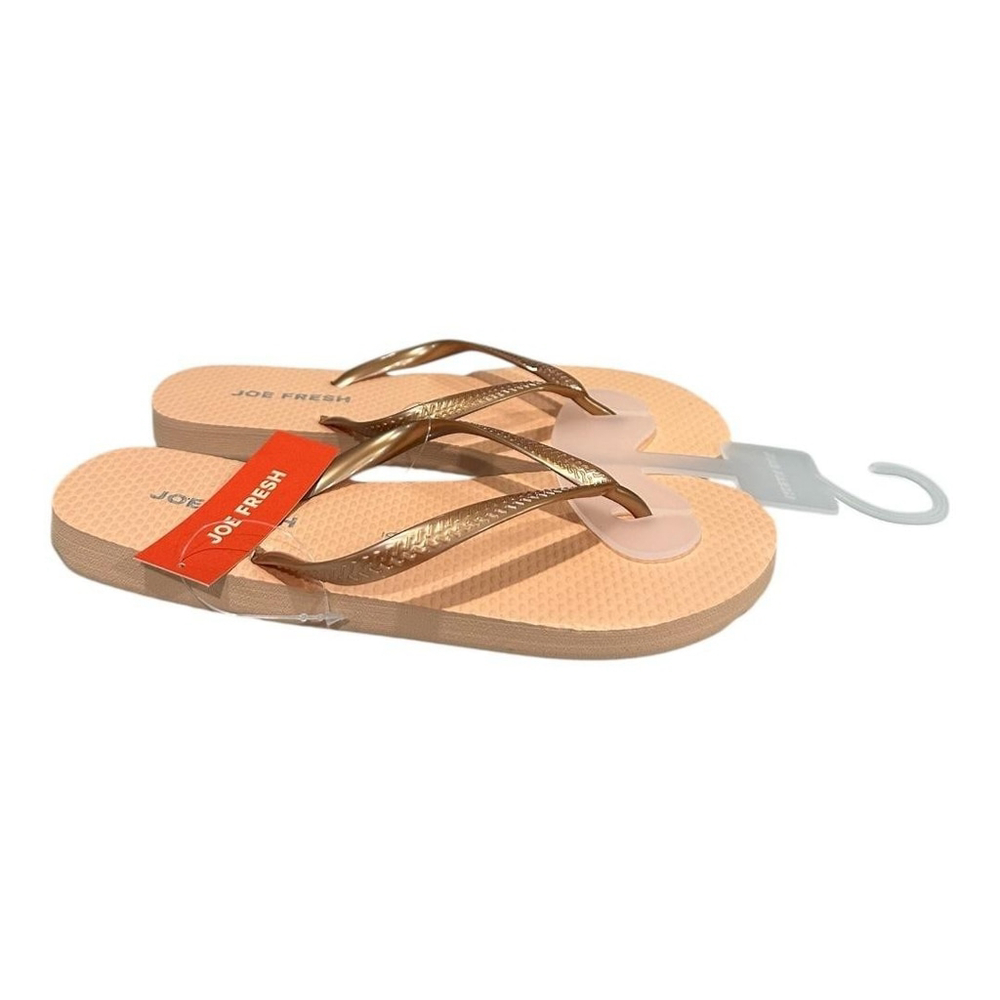 Joe Fresh Flip Flop Sandals Womens Size 6 Gold Shoes Beach Summer Lightweight